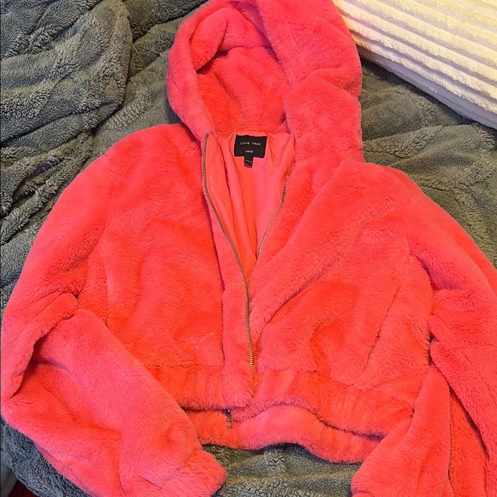 Love Tree Coral Fleece Cropped Jacket